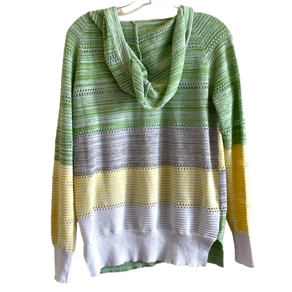 Lightweight block green, yellow, white & gray striped long sleeve hoodie - Picture 10 of 14